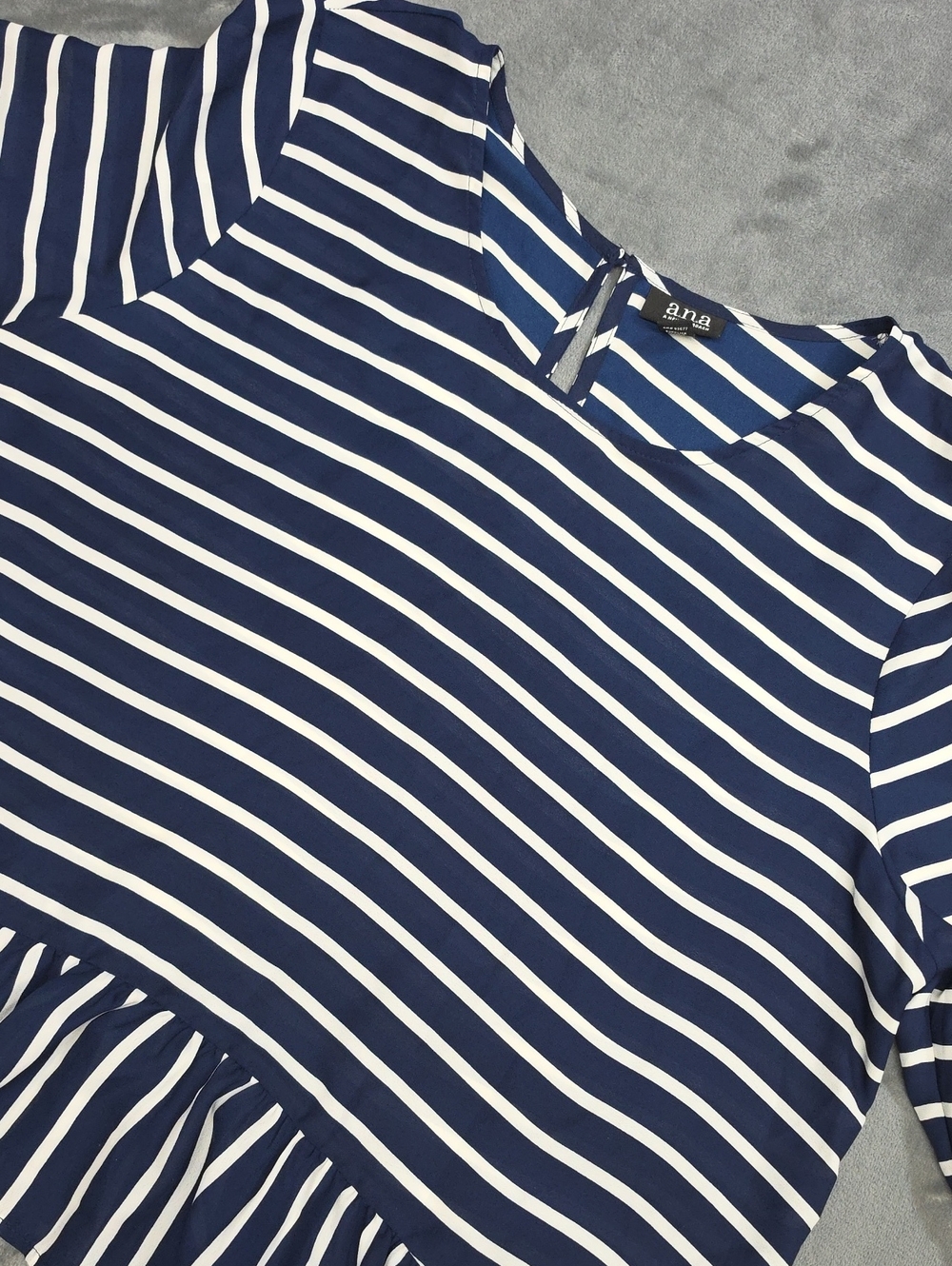 a.n.a XL Navy & White Striped Peplum Blouse